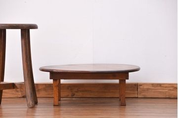 レトロ家具　昭和レトロ 古い栓材の美しい丸型ちゃぶ台(テーブル、机)