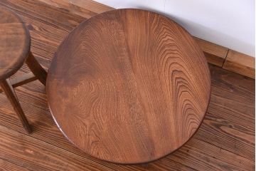 レトロ家具　昭和レトロ 古い栓材の美しい丸型ちゃぶ台(テーブル、机)