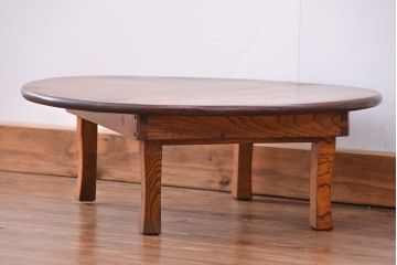 レトロ家具　昭和レトロ 古い栓材の美しい丸型ちゃぶ台(テーブル、机)