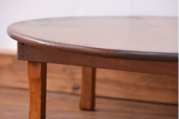 レトロ家具　昭和レトロ 古い栓材の美しい丸型ちゃぶ台(テーブル、机)