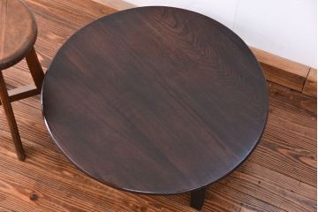 アンティーク家具　アンティーク 古い栓材のシックな丸ちゃぶ台(テーブル、机)