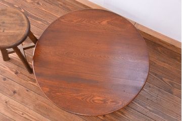 レトロ家具　昭和レトロ 古い栓材の杢目の美しい丸型ちゃぶ台(テーブル、デスク、在宅ワーク、在宅用)