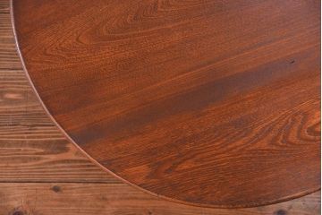 レトロ家具　昭和レトロ 古い栓材の杢目の美しい丸型ちゃぶ台(テーブル、デスク、在宅ワーク、在宅用)