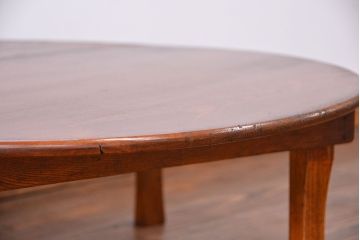レトロ家具　昭和レトロ 古い栓材の杢目の美しい丸型ちゃぶ台(テーブル、デスク、在宅ワーク、在宅用)