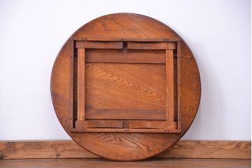 レトロ家具　昭和レトロ 古い栓材の杢目の美しい丸型ちゃぶ台(テーブル、デスク、在宅ワーク、在宅用)