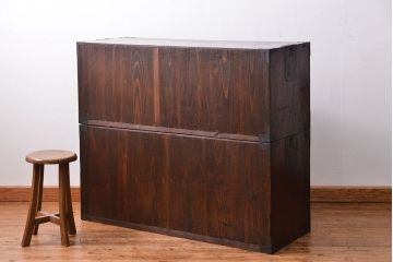 アンティーク家具　古民具・骨董 上手物!漆のキレイな前面欅材玉杢 二段重ね仙台箪笥