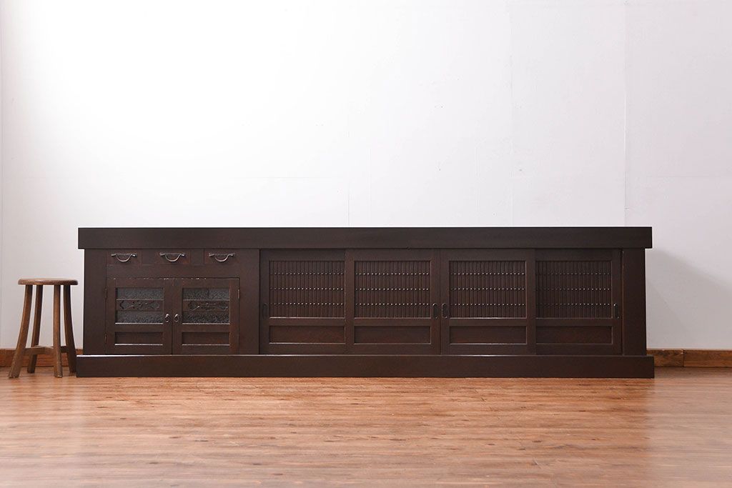 アンティーク家具　古民具・骨董 特大 九尺水屋箪笥 ローボード(テレビボード、テレビ台、キャビネット、収納棚)