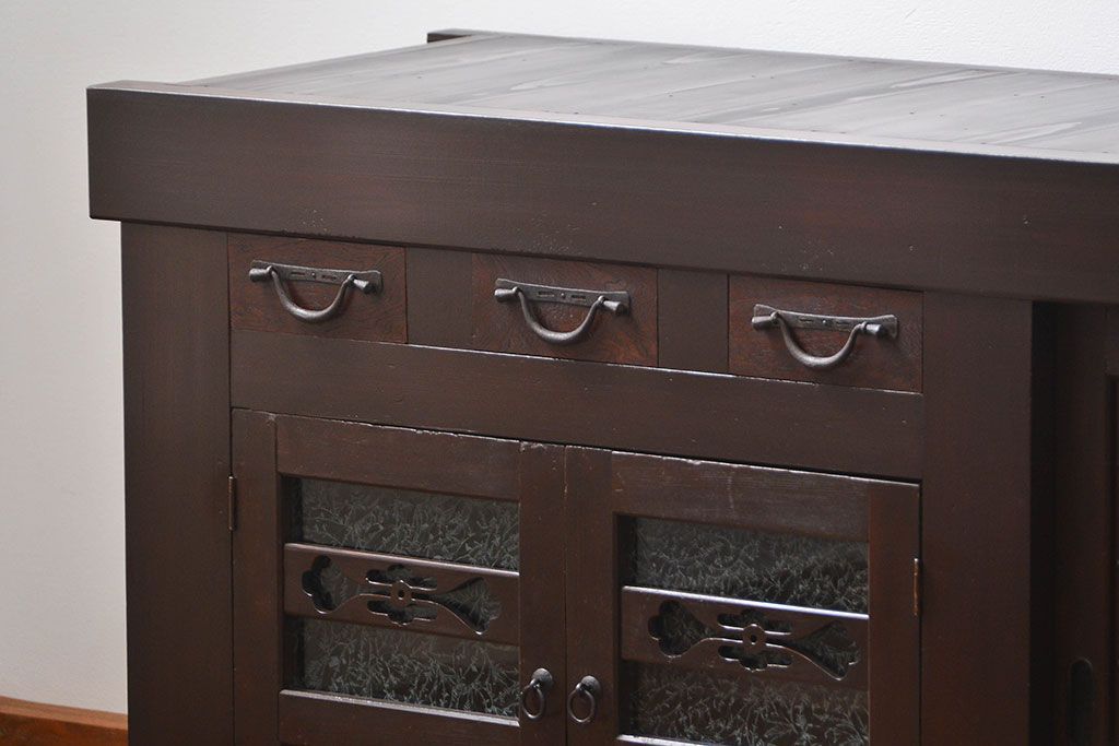 アンティーク家具　古民具・骨董 特大 九尺水屋箪笥 ローボード(テレビボード、テレビ台、キャビネット、収納棚)