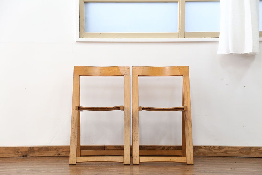 ヴィンテージ家具　昭和レトロ 1960年頃　ビンテージ フォールテセィングチェア2脚セット(折り畳み椅子、イス)