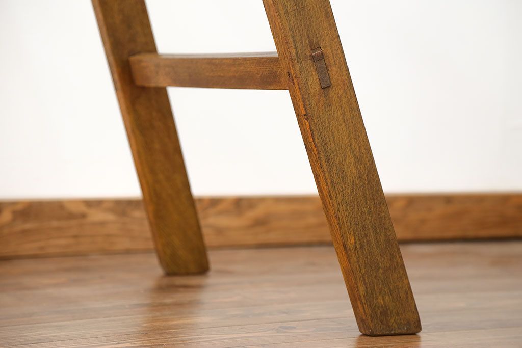 昭和レトロ 古いナラ材の大きな木製脚立(ステップ、ラダー)