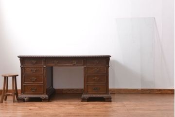 アンティーク家具　アンティーク 国産 イギリス風 重厚な高級プレジデントデスク(テーブル、作業台)
