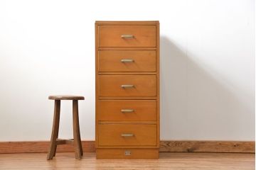 レトロ家具　昭和レトロ シンプルなデザインの縦型チェスト(引き出し、ドロワー)