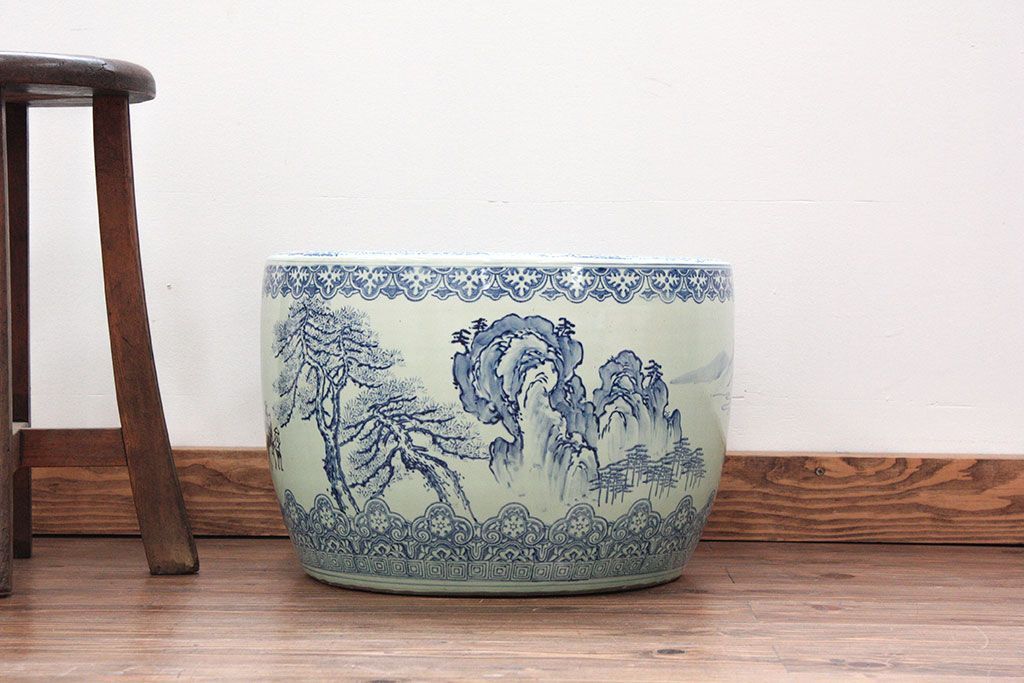 アンティーク雑貨　大正〜昭和初期!　山水図柄　瀬戸火鉢