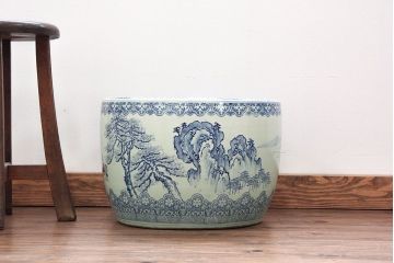 アンティーク雑貨　大正〜昭和初期!　山水図柄　瀬戸火鉢