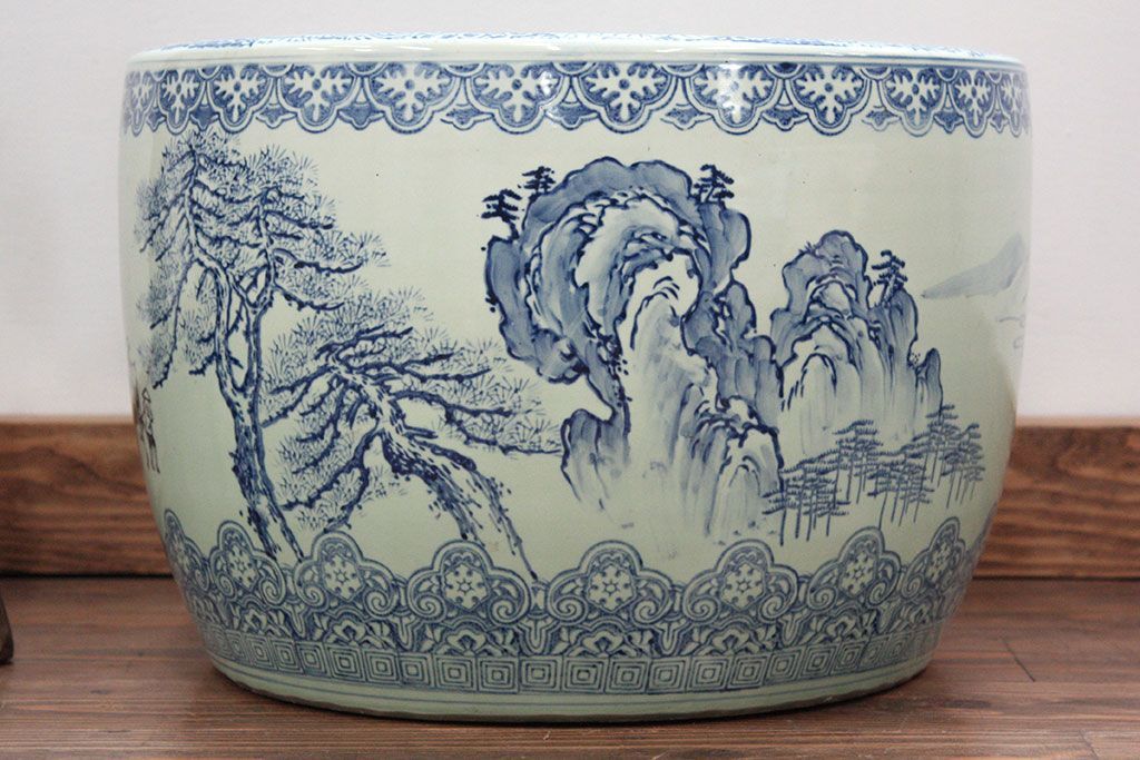 アンティーク雑貨　大正〜昭和初期!　山水図柄　瀬戸火鉢