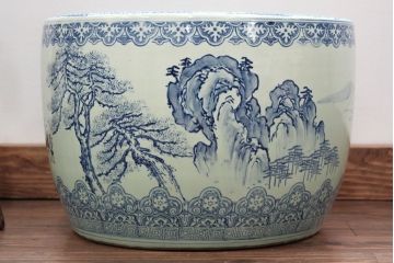 アンティーク雑貨　大正〜昭和初期!　山水図柄　瀬戸火鉢