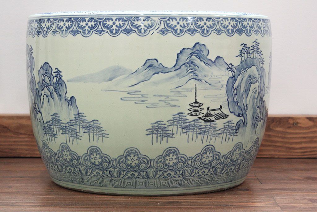 アンティーク雑貨　大正〜昭和初期!　山水図柄　瀬戸火鉢