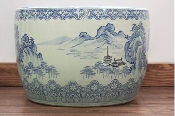 アンティーク雑貨　大正〜昭和初期!　山水図柄　瀬戸火鉢