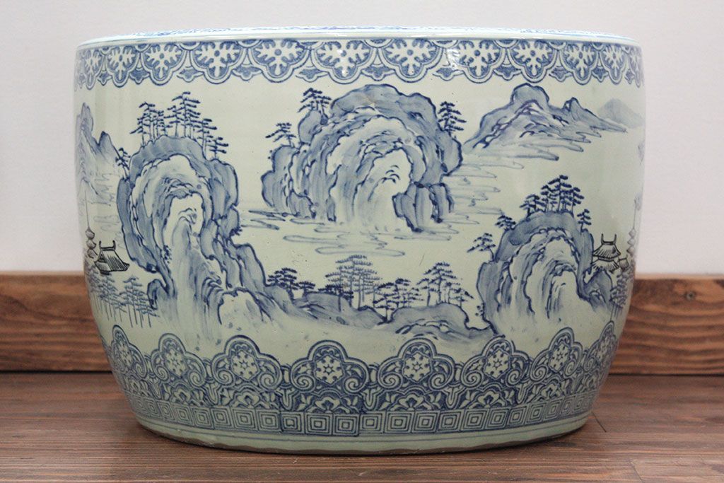 アンティーク雑貨　大正〜昭和初期!　山水図柄　瀬戸火鉢