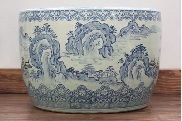 アンティーク雑貨　大正〜昭和初期!　山水図柄　瀬戸火鉢