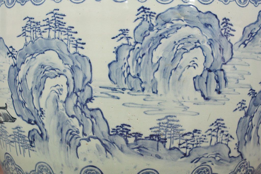 アンティーク雑貨　大正〜昭和初期!　山水図柄　瀬戸火鉢