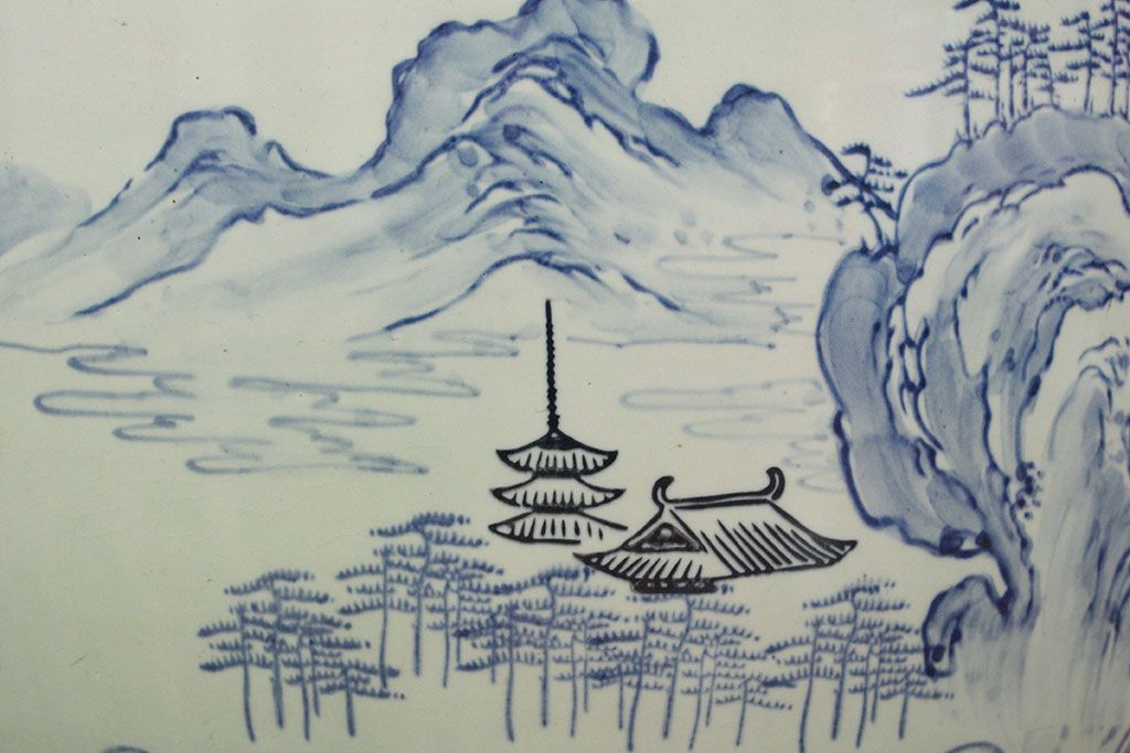 アンティーク雑貨　大正〜昭和初期!　山水図柄　瀬戸火鉢