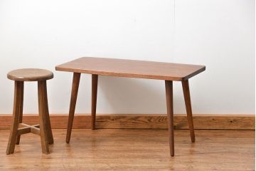 レトロ家具　昭和レトロ 天板一枚板!古材を使った緩やかな曲線センターテーブル(1)