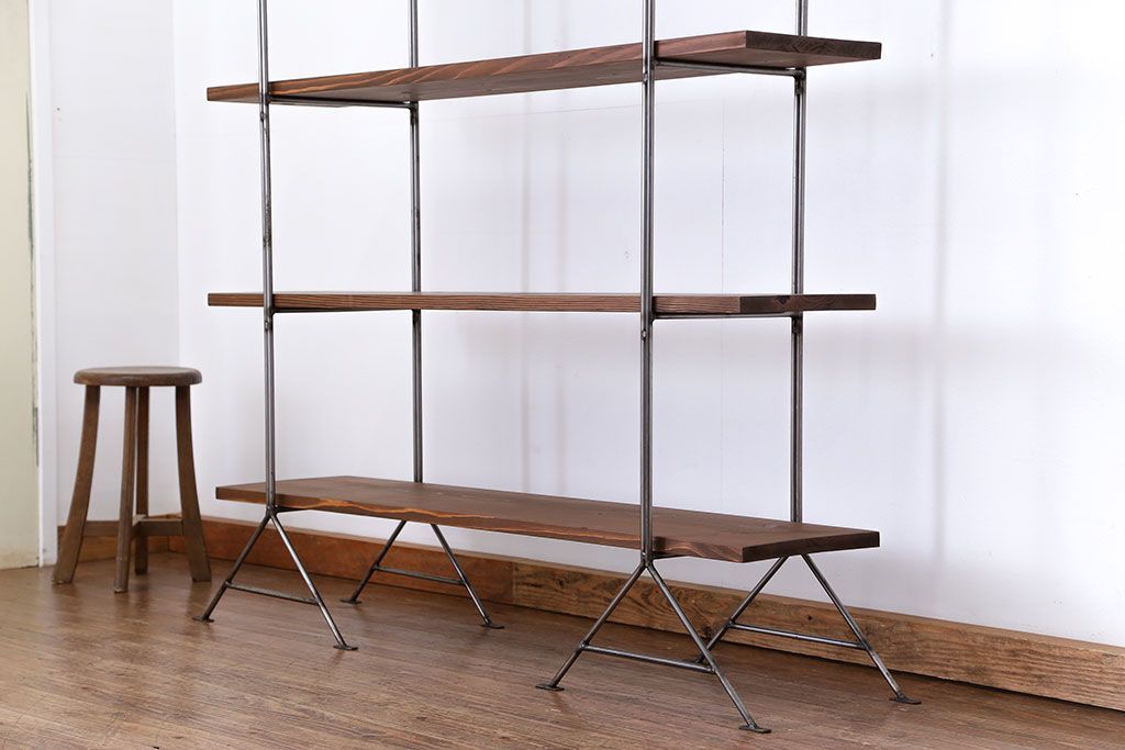 ラフジュオリジナル アイアンの薄型飾り棚【小】(3)(陳列棚、アイアンラック)