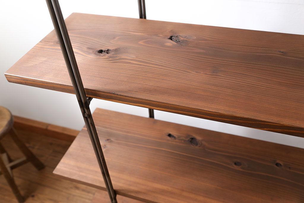 ラフジュオリジナル アイアンの薄型飾り棚【小】(3)(陳列棚、アイアンラック)