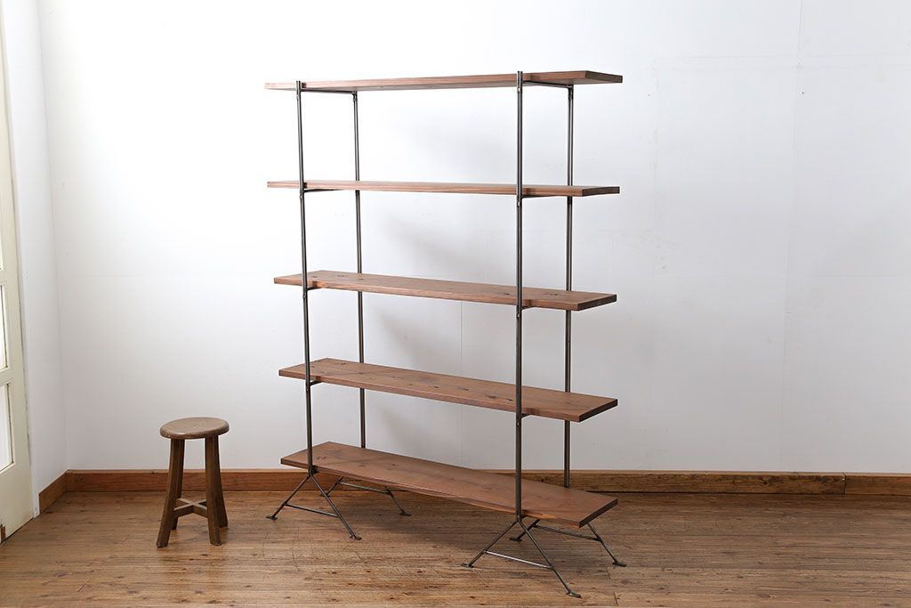 ラフジュオリジナル アイアンの薄型飾り棚【小】(3)(陳列棚、アイアンラック)