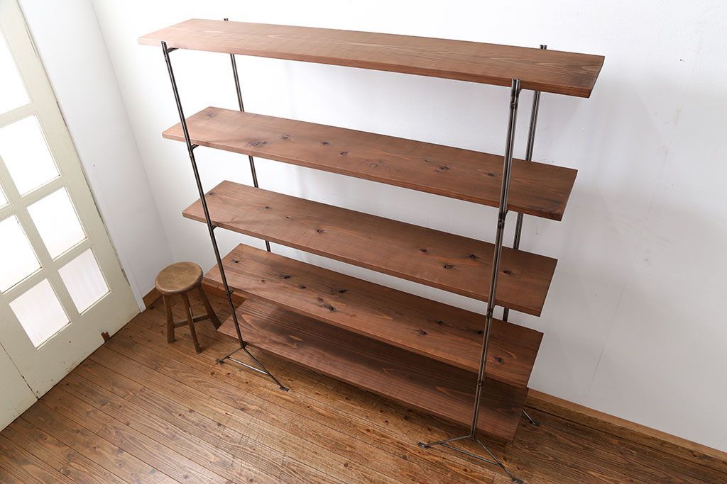 ラフジュオリジナル アイアンの薄型飾り棚【中】(2)(陳列棚、アイアンラック)