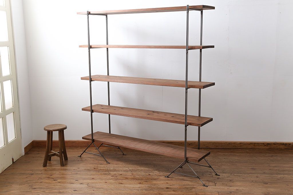 ラフジュオリジナル アイアンの薄型飾り棚【中】(2)(陳列棚、アイアンラック)