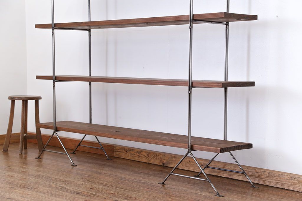 ラフジュオリジナル アイアンの薄型飾り棚【大】(1)(陳列棚、アイアンラック)