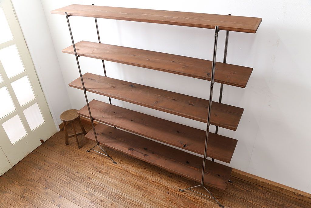 ラフジュオリジナル アイアンの薄型飾り棚【大】(3)(陳列棚、アイアンラック)