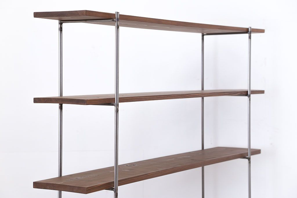 ラフジュオリジナル アイアンの薄型飾り棚【大】(3)(陳列棚、アイアンラック)