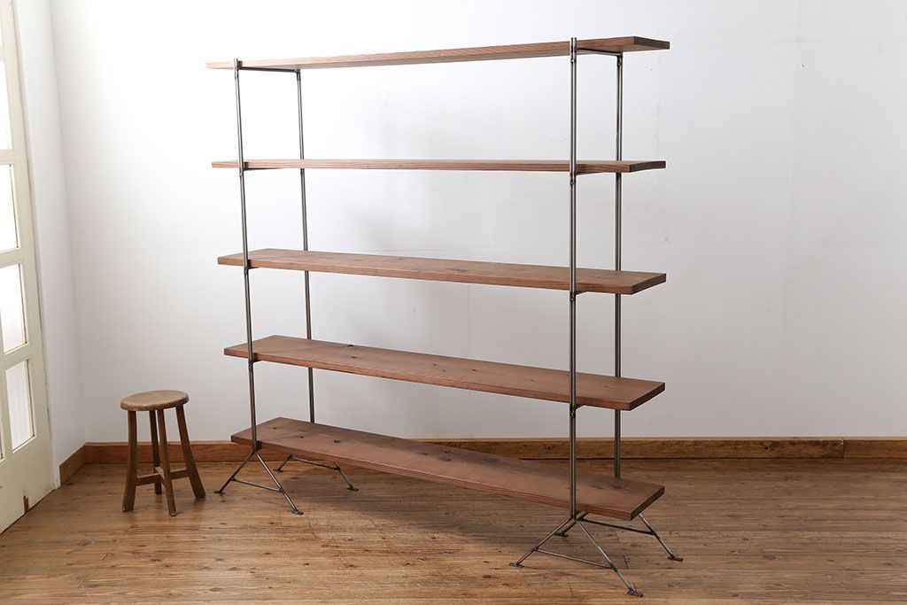 ラフジュオリジナル アイアンの薄型飾り棚【大】(3)(陳列棚、アイアンラック)