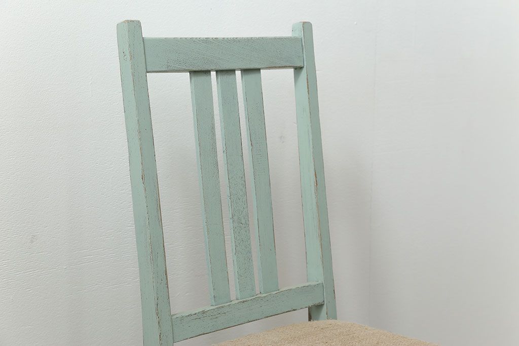 アンティーク家具　アンティークリネン座面のかわいいペイントチェア(イス、椅子)