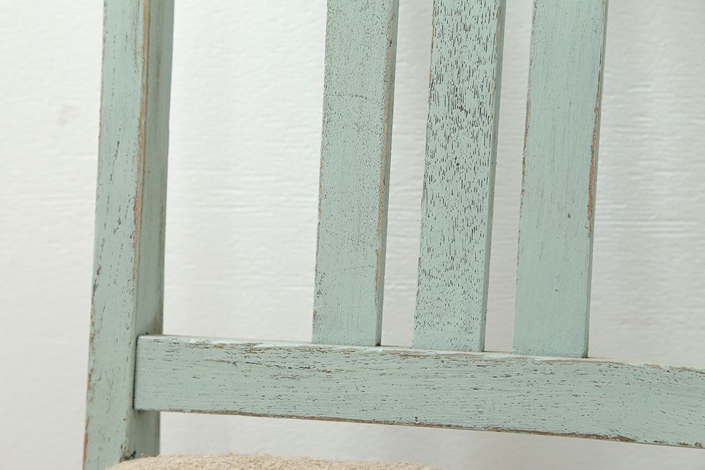 アンティーク家具　アンティークリネン座面のかわいいペイントチェア(イス、椅子)