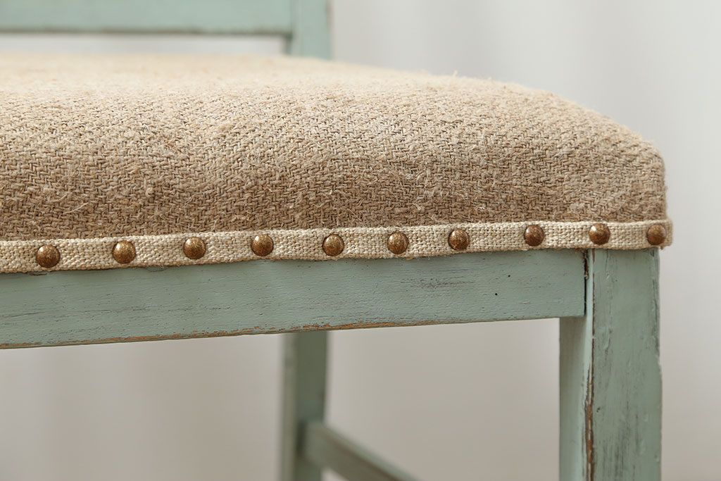 アンティーク家具　アンティークリネン座面のかわいいペイントチェア(イス、椅子)