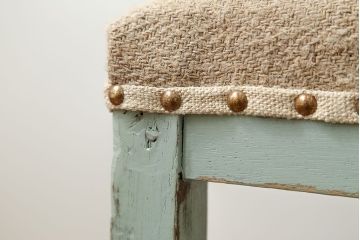 アンティーク家具　アンティークリネン座面のかわいいペイントチェア(イス、椅子)