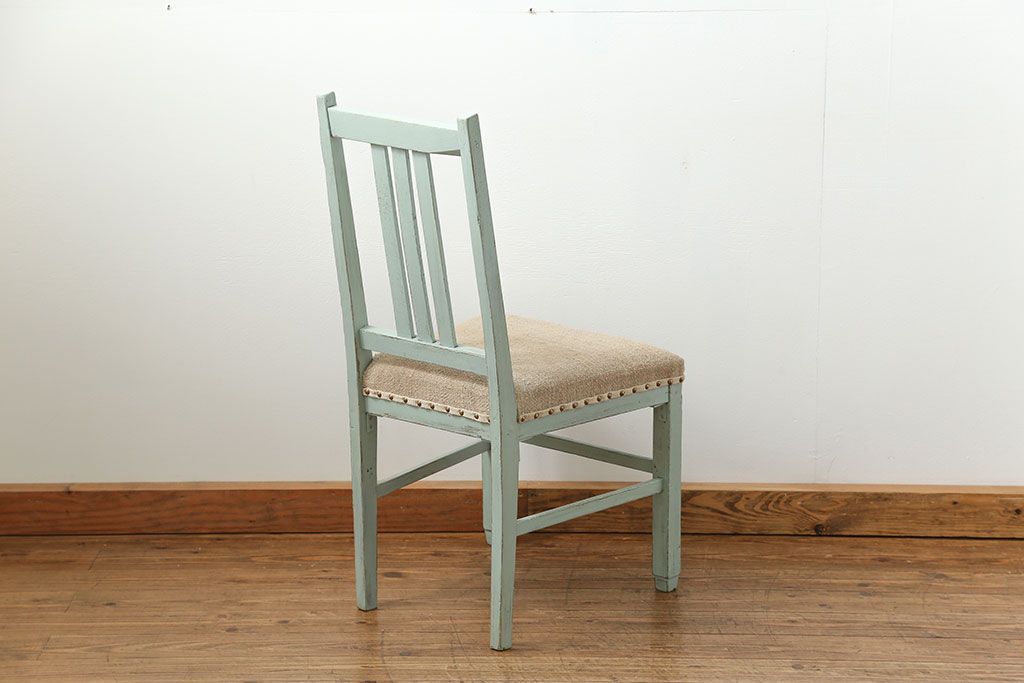 アンティーク家具　アンティークリネン座面のかわいいペイントチェア(イス、椅子)