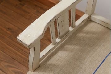 アンティーク家具　アンティークリネン座面のかわいいペイントアームチェア(椅子)