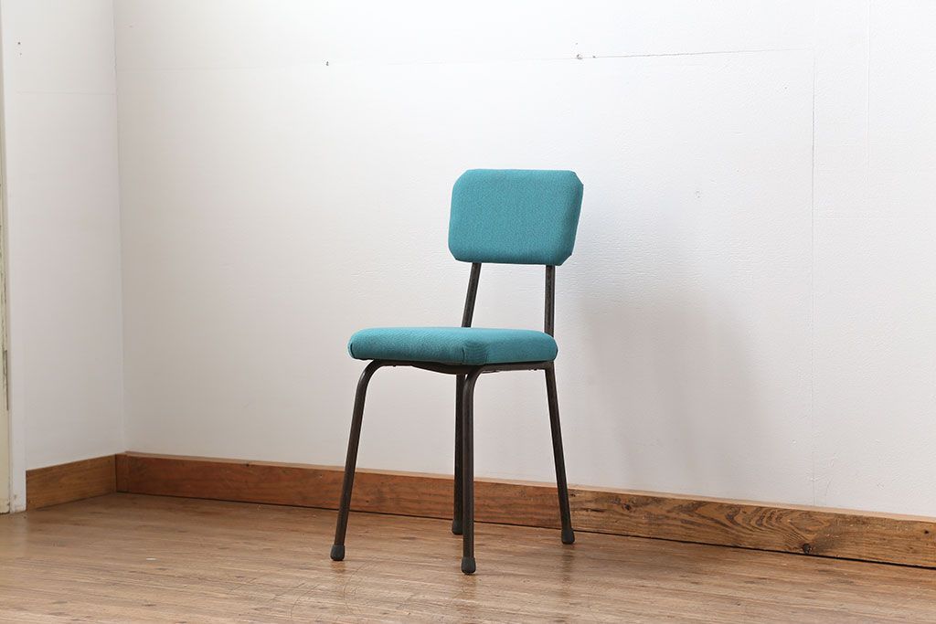レトロ家具　昭和レトロ ファブリック座面の鉄脚チェア1脚(イス、椅子)