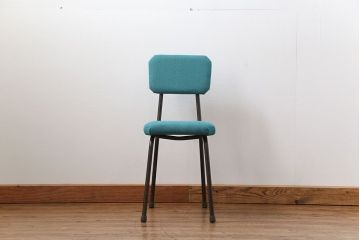 レトロ家具　昭和レトロ ファブリック座面の鉄脚チェア1脚(イス、椅子)