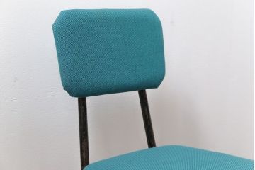 レトロ家具　昭和レトロ ファブリック座面の鉄脚チェア1脚(イス、椅子)