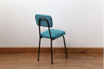レトロ家具　昭和レトロ ファブリック座面の鉄脚チェア1脚(イス、椅子)