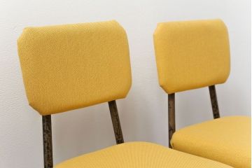 レトロ家具　昭和レトロ ファブリック座面の鉄脚チェア2脚セット(1)(イス、椅子)
