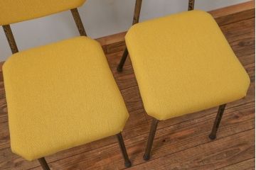 レトロ家具　昭和レトロ ファブリック座面の鉄脚チェア2脚セット(1)(イス、椅子)