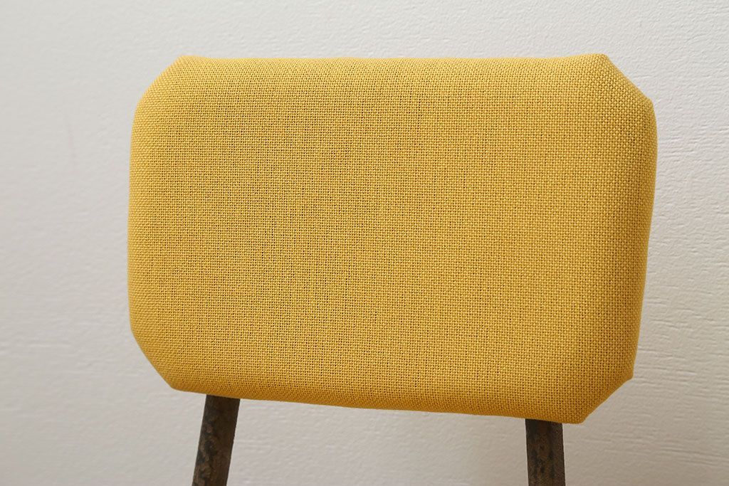 レトロ家具　昭和レトロ ファブリック座面の鉄脚チェア2脚セット(1)(イス、椅子)