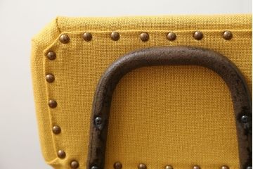 レトロ家具　昭和レトロ ファブリック座面の鉄脚チェア2脚セット(1)(イス、椅子)